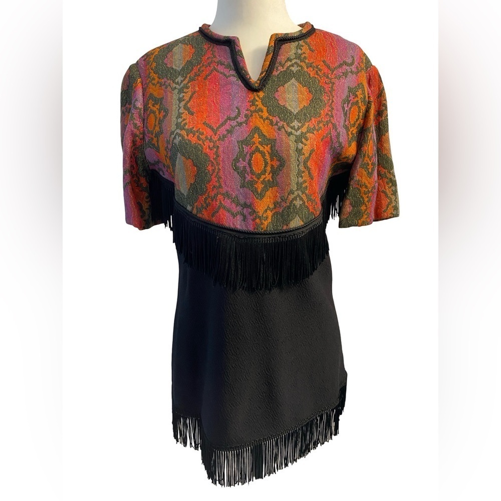Vintage Upcycled Fringe Accent Multicolor Women's Top Pit 18 Size S